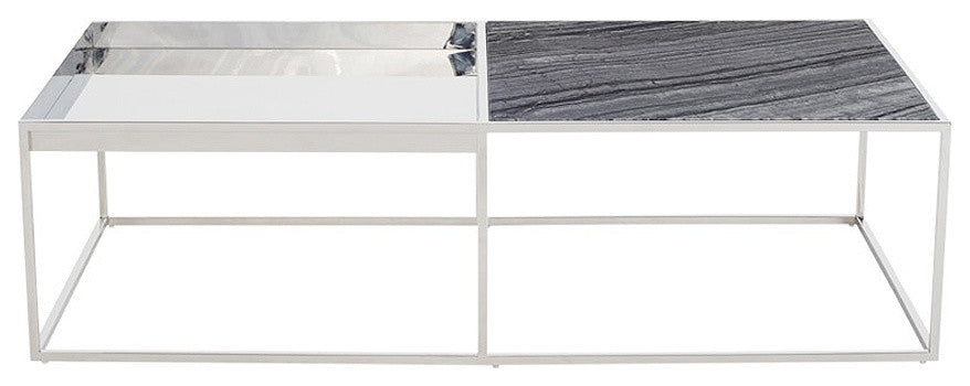 Corbett Rectangle Coffee Table, Chrome Coffee Table, Modern Black Marble