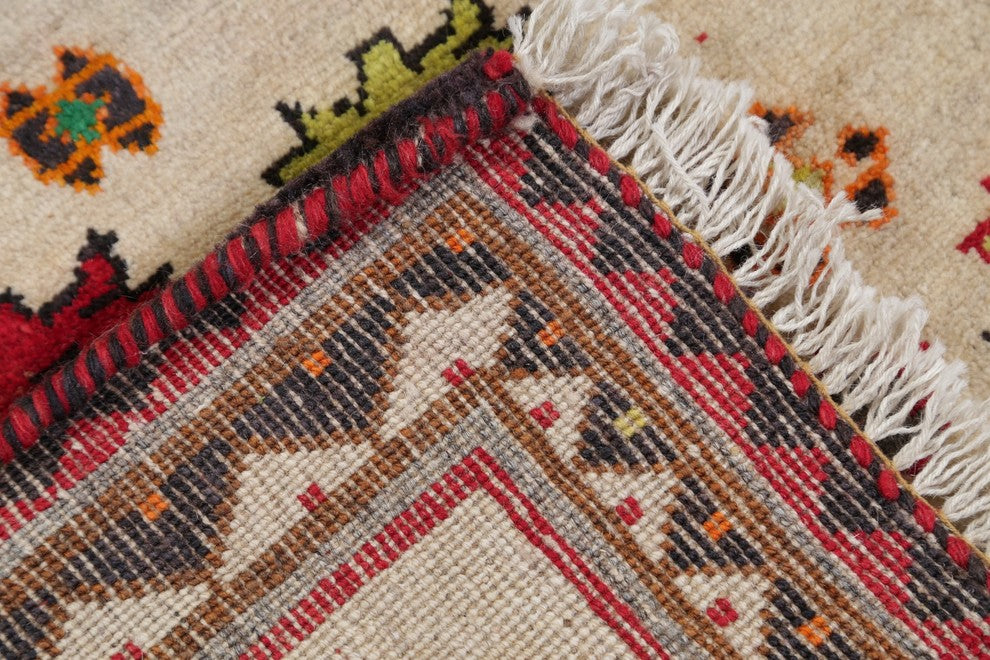 Consigned, Novelty Persian Hand-Knotted Gabbeh Oriental Area Rug, Beige, 3'x5'