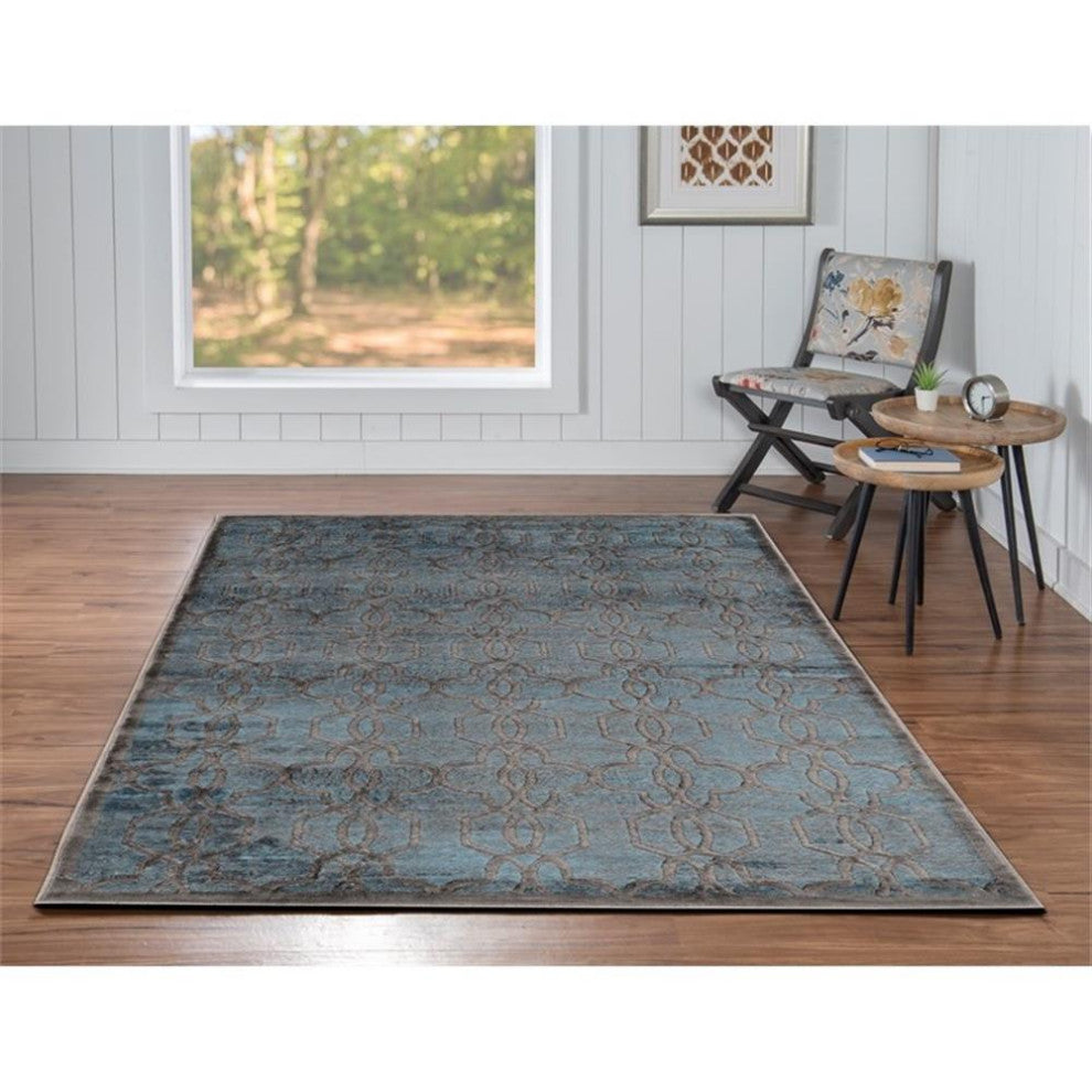 Linon Platinum Iron Gate Power Loomed Polyester 5'x7'6" Rug in Blue