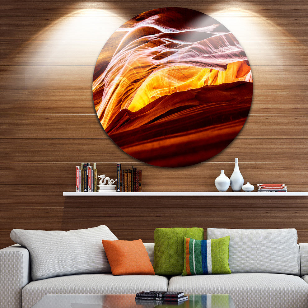 Yellow In Antelope Canyon, Landscape Photo Disc Metal Wall Art, 23"