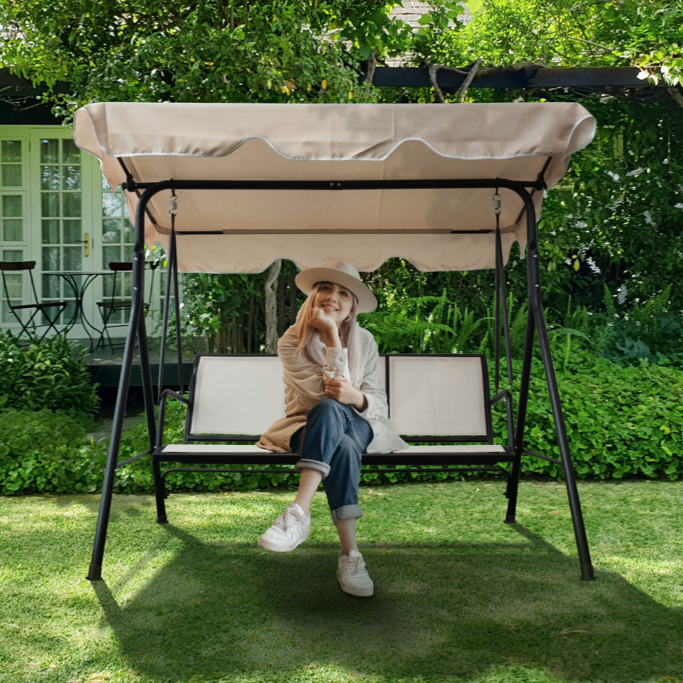 Outdoor Patio 3seater Metal Porch Swing Chair With Adjustable Canopy