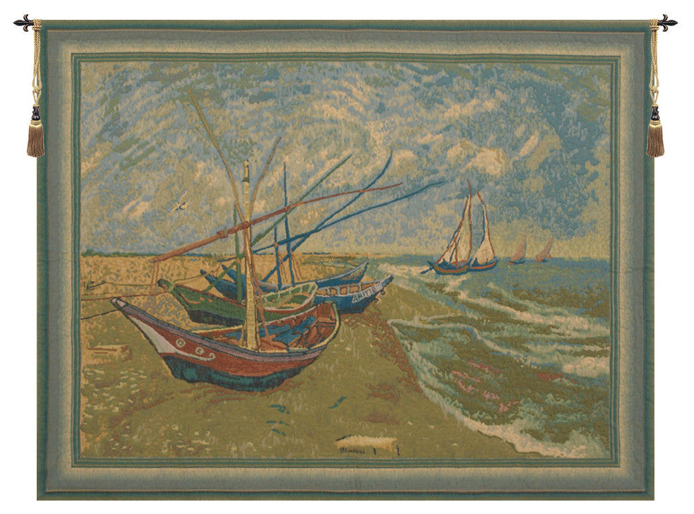 Van Goghs Fishing Boats Belgian Wall Tapestry