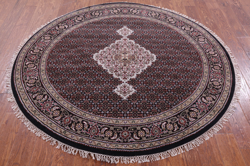 6' Round Persian Tabriz Handmade Wool and Silk Rug Q8902