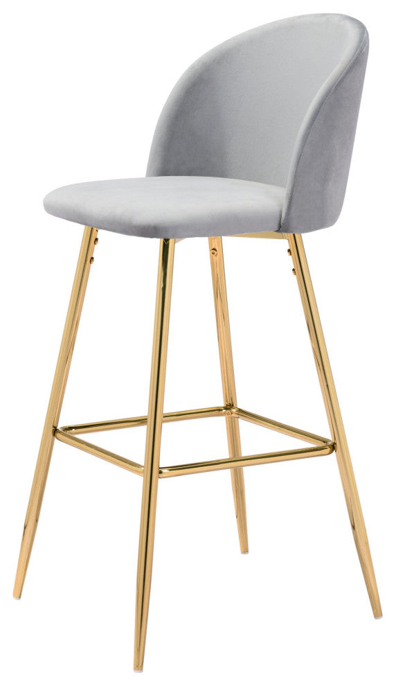 Bar Stool Chair Barstool, Steel Metal, Fabric, Gray, Gold, Cafe Bistro