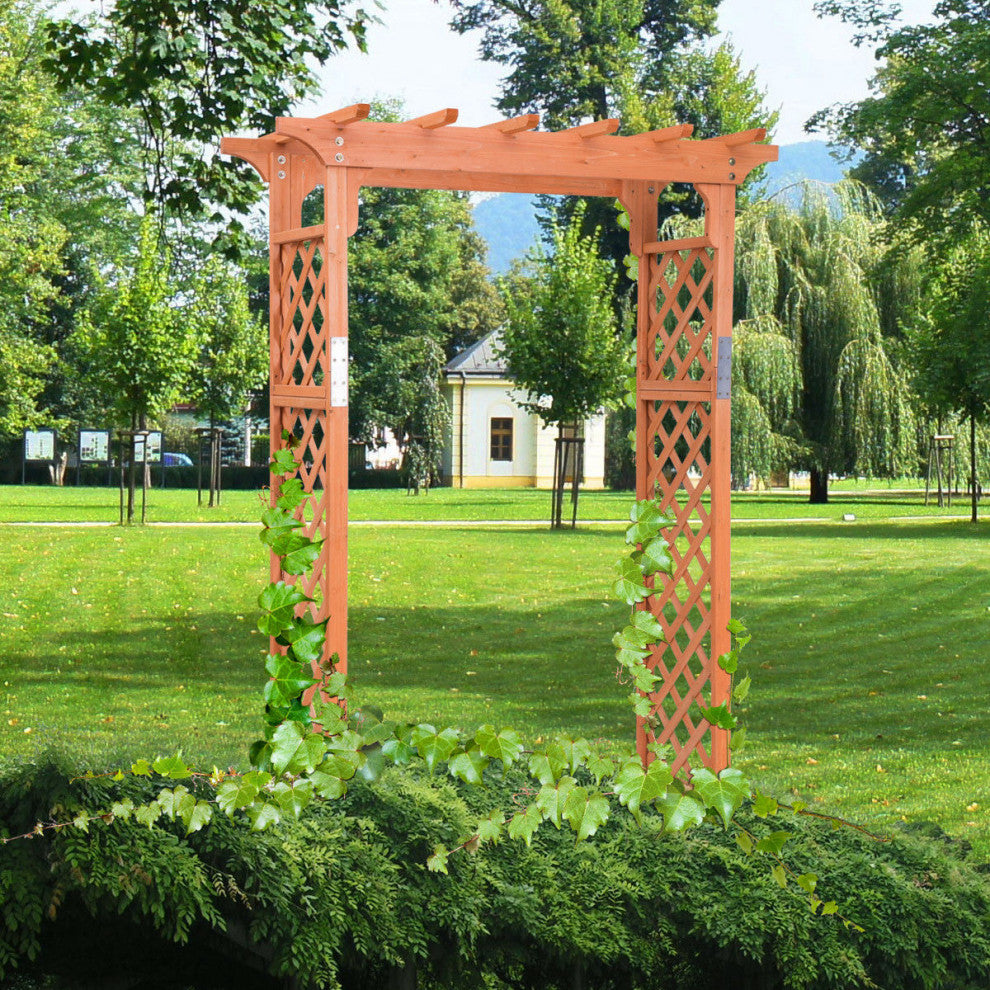 Costway Arbor Over 7FT High Wooden Garden Arch Trellis Pergola Outdoor Plant