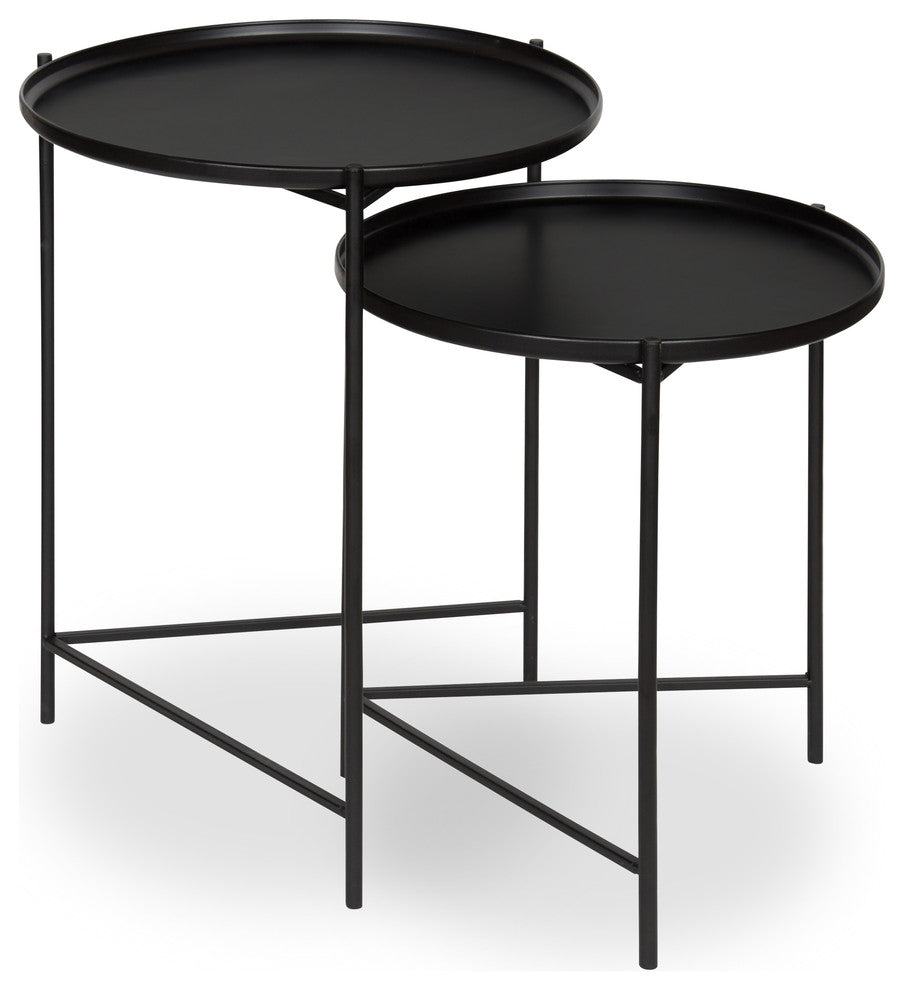 Kate and Laurel 2-Piece Ulani Nested Round Metal End Table Set, Black