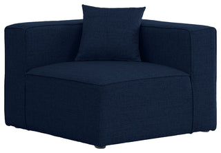 Cube Upholstered Modular Component, Navy, Linen Texured Fabric, Corner Chair