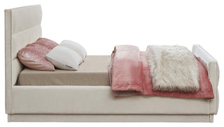 Paxton Chenille Fabric Upholstered Bed, Cream, King