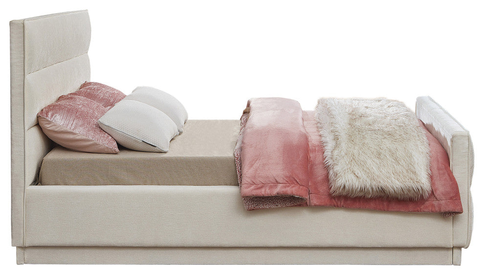 Paxton Chenille Fabric Upholstered Bed, Cream, King