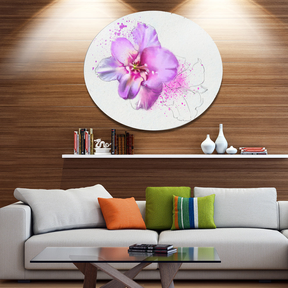 Blooming Pink Fowler Watercolor, Floral Wall Disc Metal Artwork, 23"