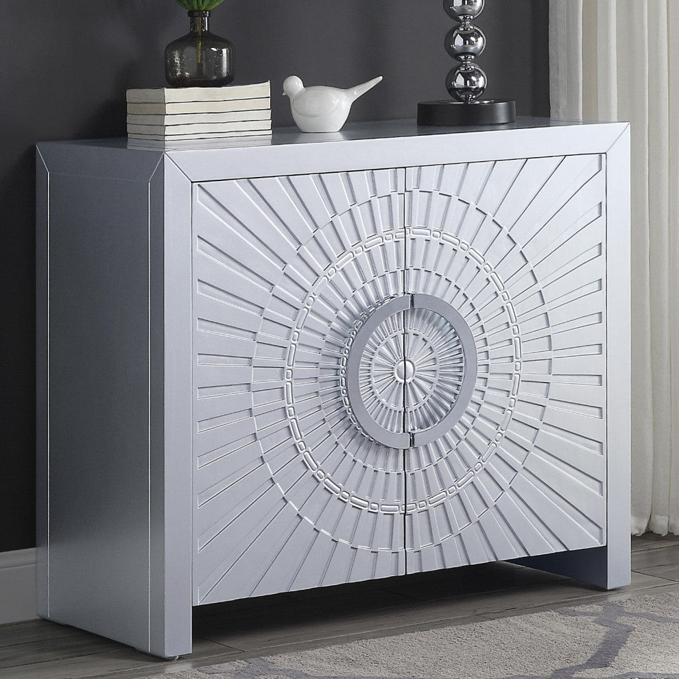 Wood Console Table With 2 Doors, Platinum Finish