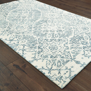 Terrance Faded Medallions Blue/Ivory Hand Tufted Wool Area Rug, 3'6"x5'6"