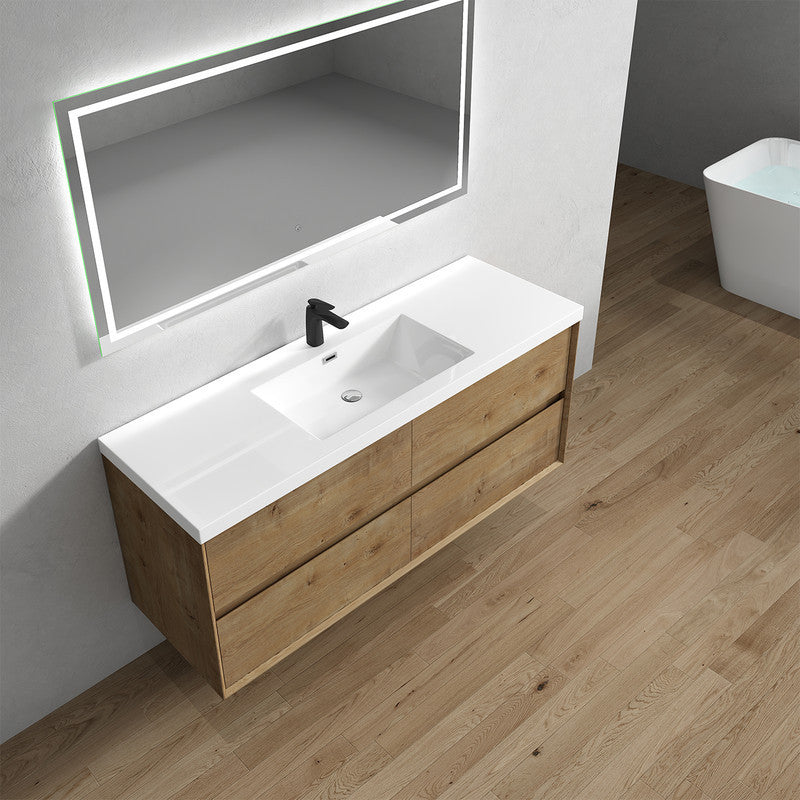 Skylar Bathroom Vanity, White Oak, 60", Single Sink, Wall Mount
