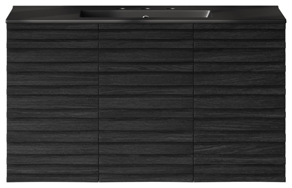 Cascade 36" Wall-Mounted Bath Vanity, Black Oak, Black Widespread Sink Top
