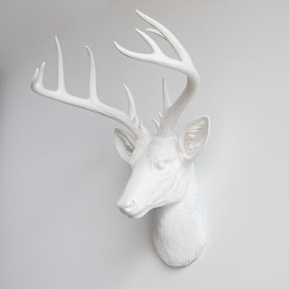 Faux Deer Head Wall Mount - 14 Point Stag Head Antlers, White