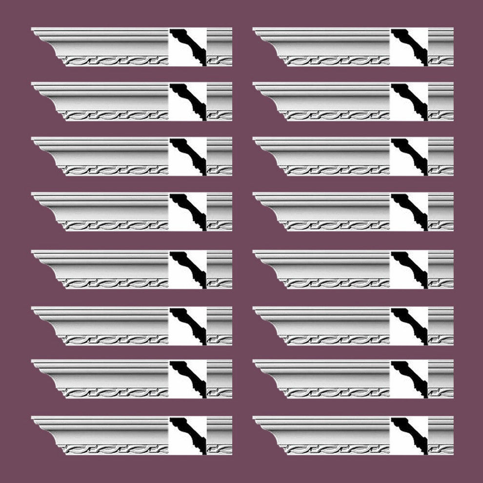 Ornate Cornice White Urethane Pembroke Design 16 Pieces Totaling 1504" Length