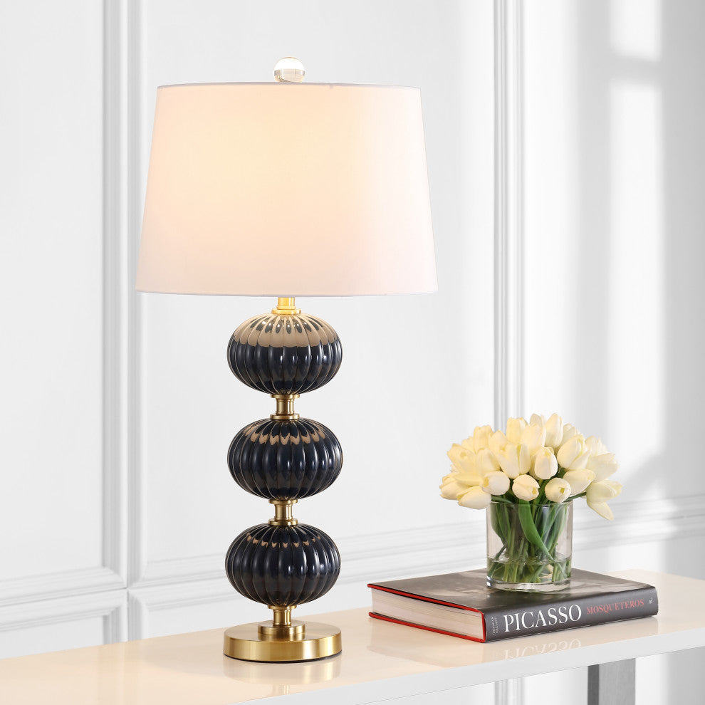 Carter 29.7" Glass LED Table Lamp, Navy