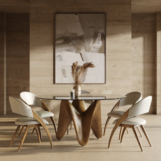 Modrest Seguin Round Glass + Walnut Dining Table