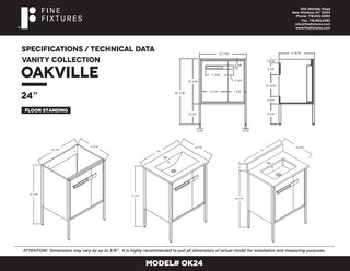Oakville Bath Vanity, Ceramic Sink, Black Coal Oak, 24 Inch, Black Hardware