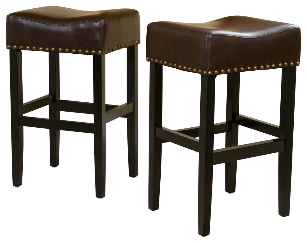 GDF Studio Chantal Backless Leather Stools, Set of 2, Brown, Bar Height