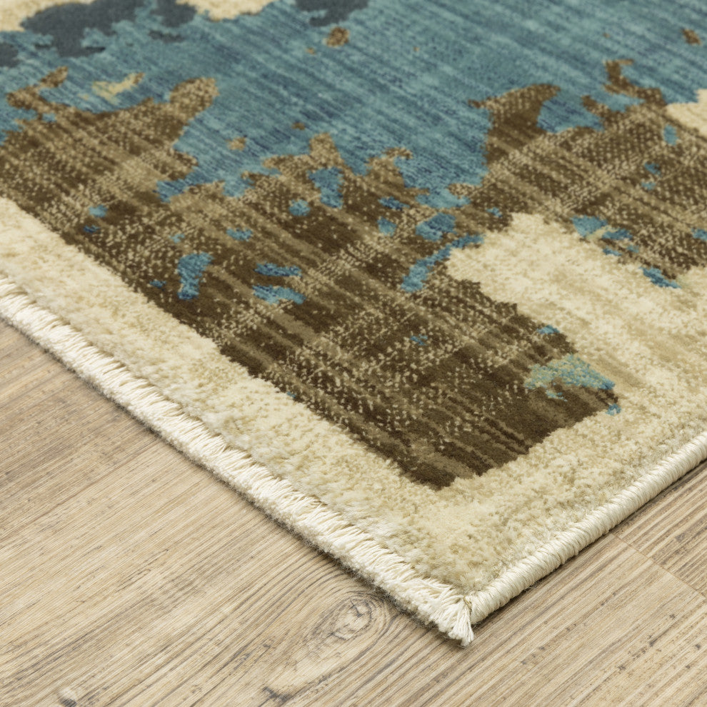 Ronan Abstract Beige/ Multi Hi-low Pile Fringed Edge Area Rug 3'3" x 5'