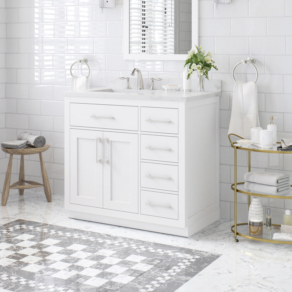 OVE Decors Athea 36" Vanity, Black Hardware, Power Bar, White