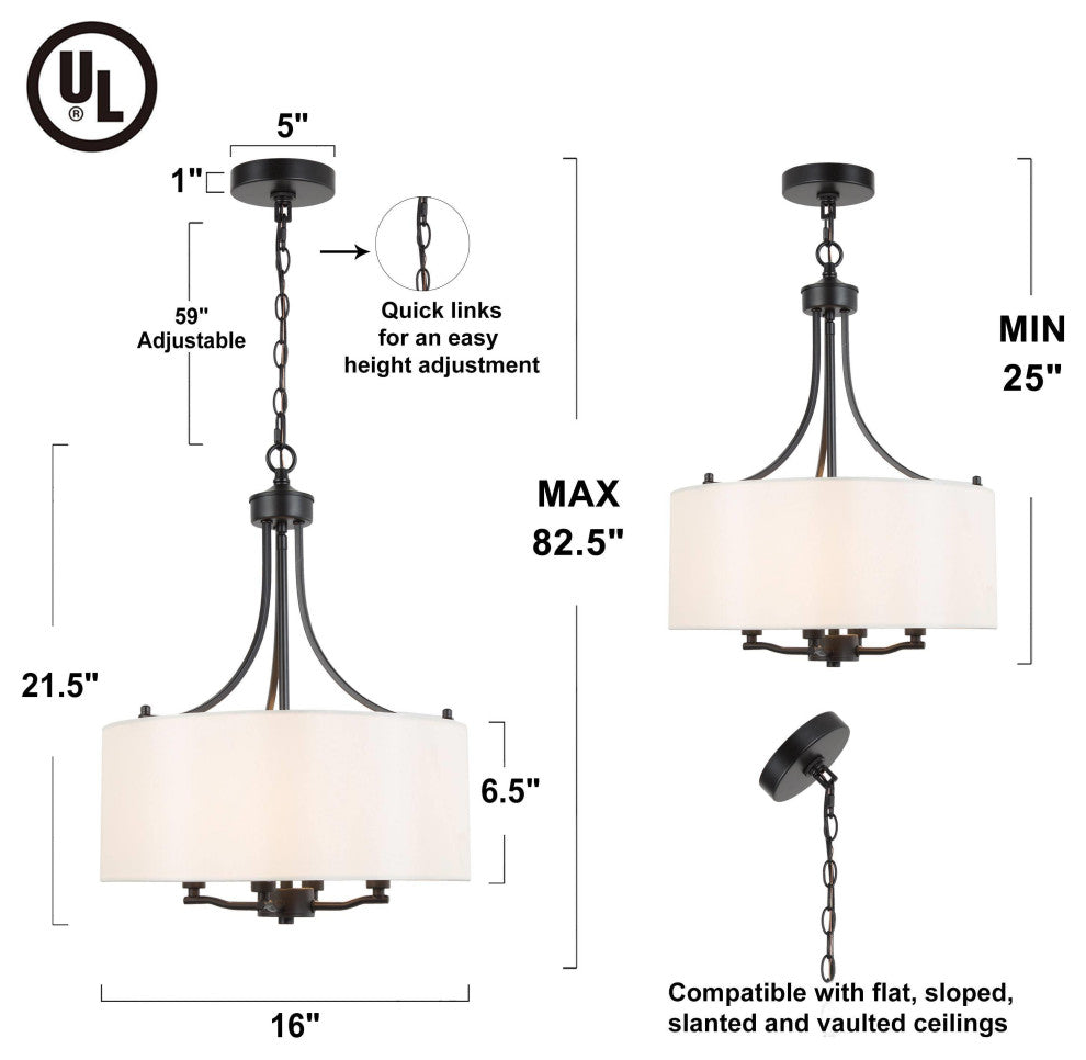 LNC 4-Light Matte Finish Modern Fabric Shade Chandelier, Black
