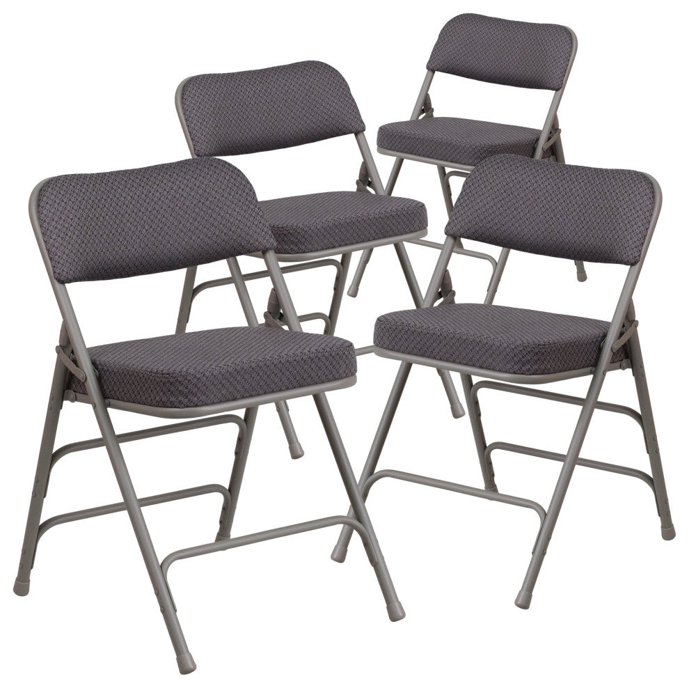 Set of 4 Folding Chair, Pin Dotted Fabric Upholstered Seat & Backrest, Gray