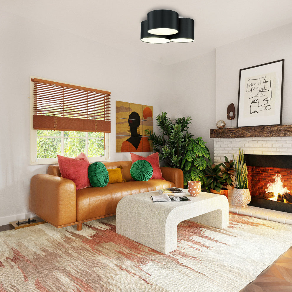 Pastore 2, 3 Light Ceiling Light, Black Finish, Black /White Fabric Shades