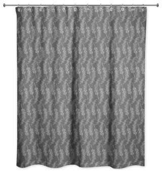 Gray Leaf Pattern 71x74 Shower Curtain