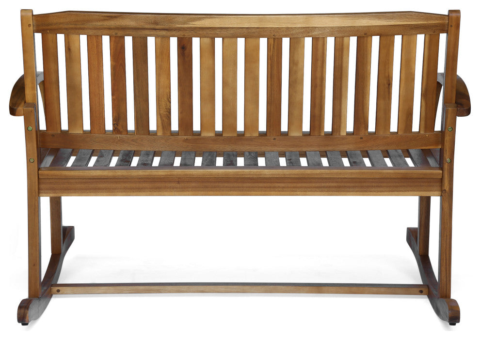 GDF Studio Baxter Rocking Acacia Wood Loveseat, Natural Stain