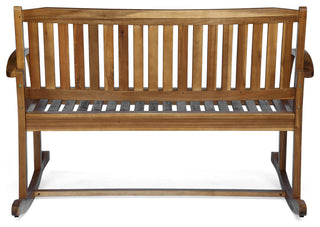 GDF Studio Baxter Rocking Acacia Wood Loveseat, Natural Stain