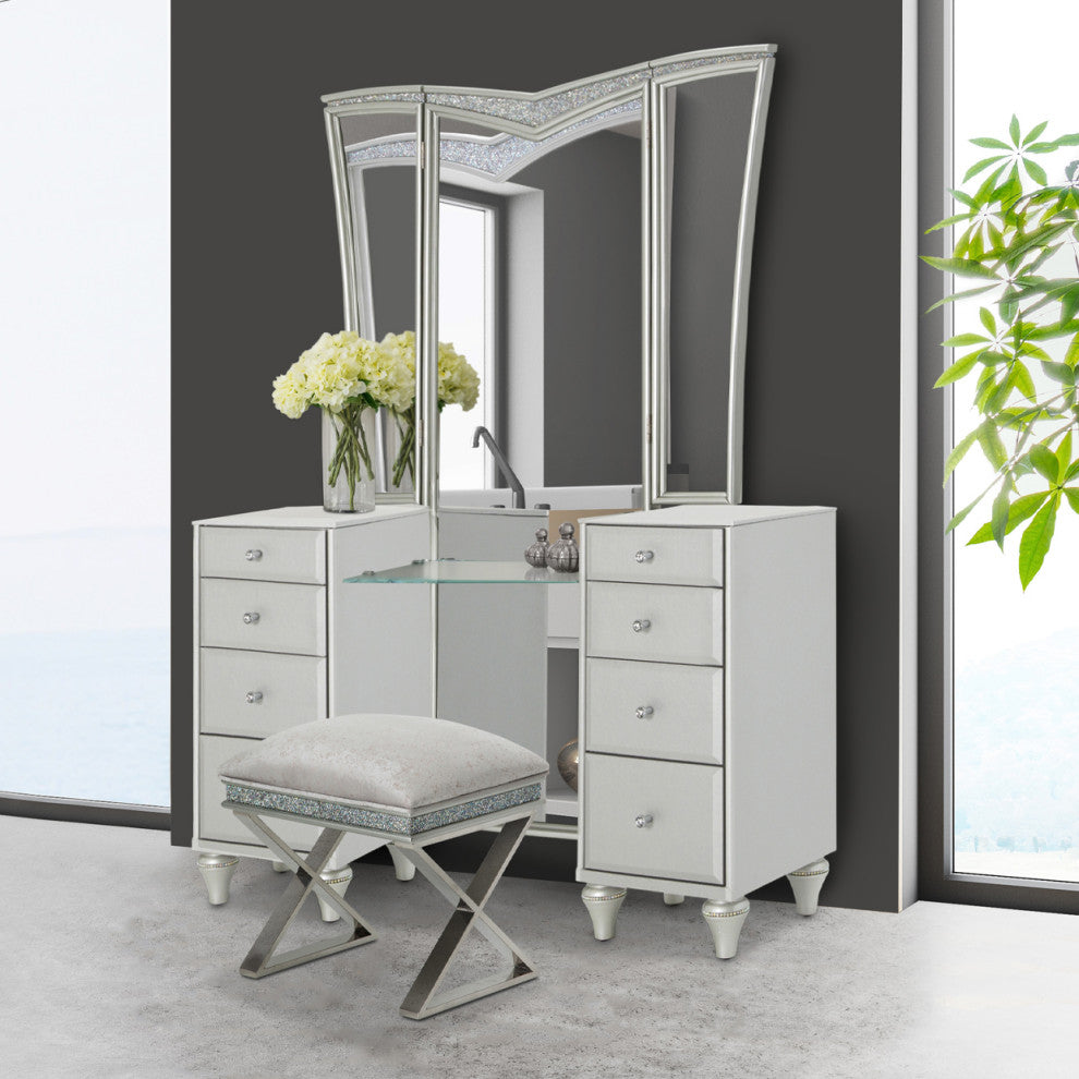 Melrose Plaza Vanity Bench, Dove