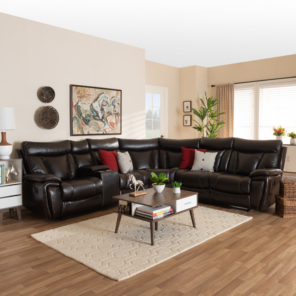 Lewis Dark Brown Faux Leather Upholstered 6-Piece Reclining Sectional Sofa