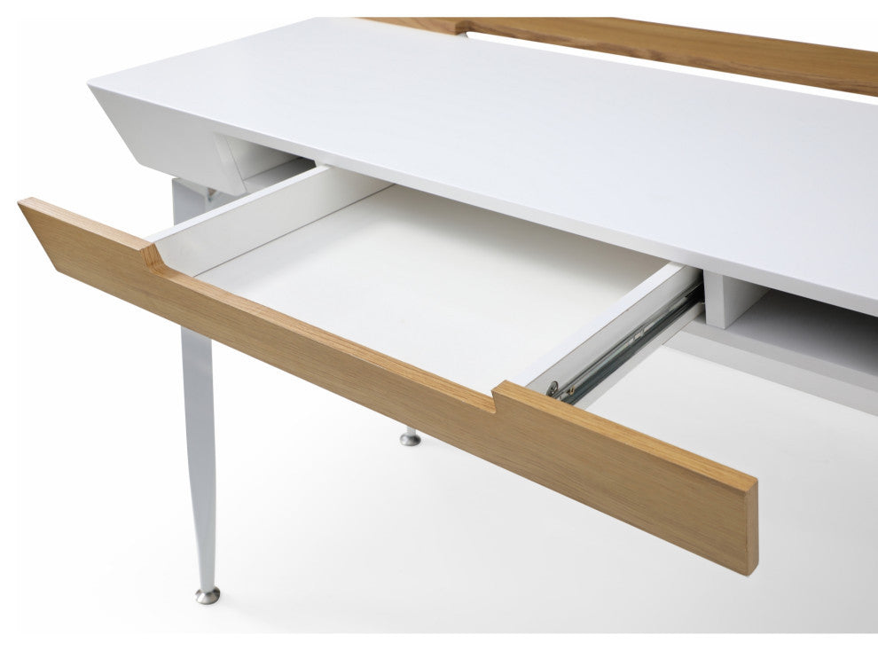 Loft Lyfe Arwen Desk, 3 Storage Drawers, Extra Storage on Top, White/Natural