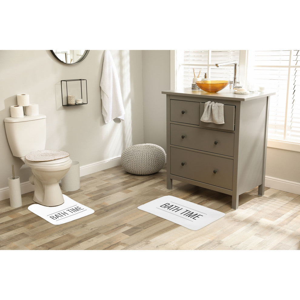 Bathroom Accessories Bath Time Collection, White, Set Bathmat and Contour Rug
