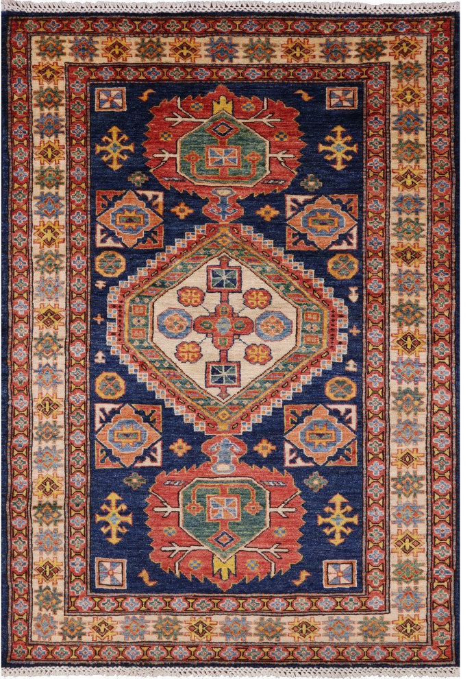 3' 11" X 5' 7" Geometric Super Kazak Handmade Rug - Q12973