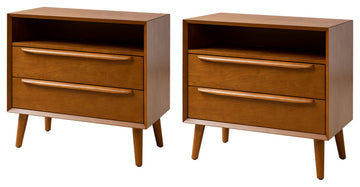 Drawer Nightstand With Built-In Outlets, Set of 2, Acorn