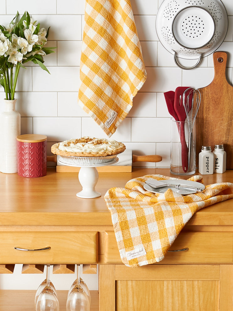 Butterscotch Checker Washed Waffle Dishtowel (Set of 2)