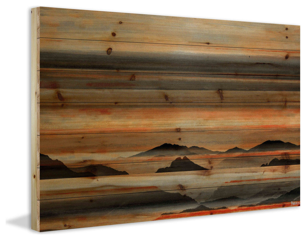 "Desert Mountains" Print on Natural Pine Wood, 36"x24"