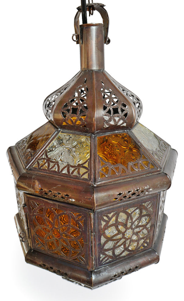 Moroccan Amber and Clear Tin Lantern