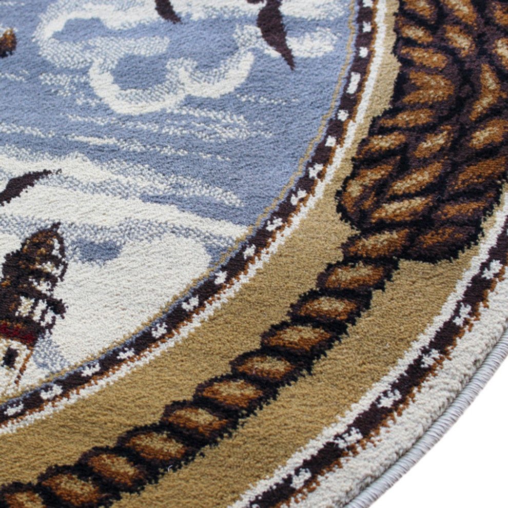 Angie Collection Round 4' x 4' Beige Nautical Themed Area Rug