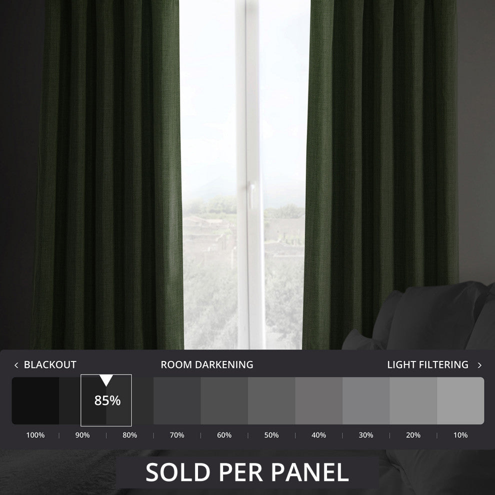 Faux Linen Darkening Curtain Single Panel, Tuscany Green, 50"x84"
