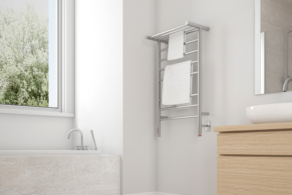 Ancona Liazzo Dual 8-Bar Brushed Towel Warmer With Shelf and On-Board Timer