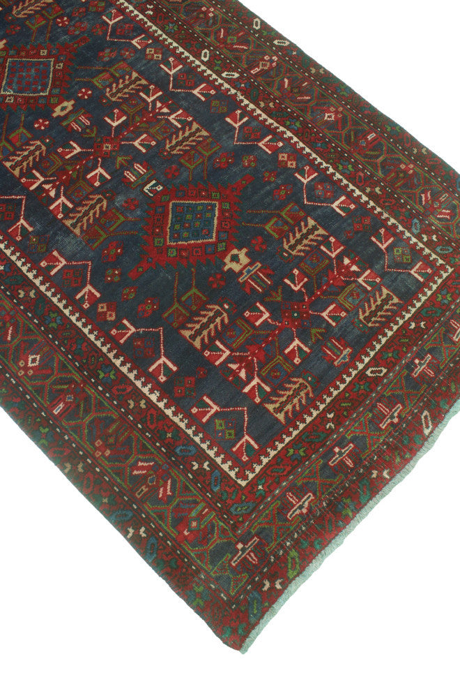 Fine Vintage Distressed Santiago Navy/Red Runner, 3'8x13'5