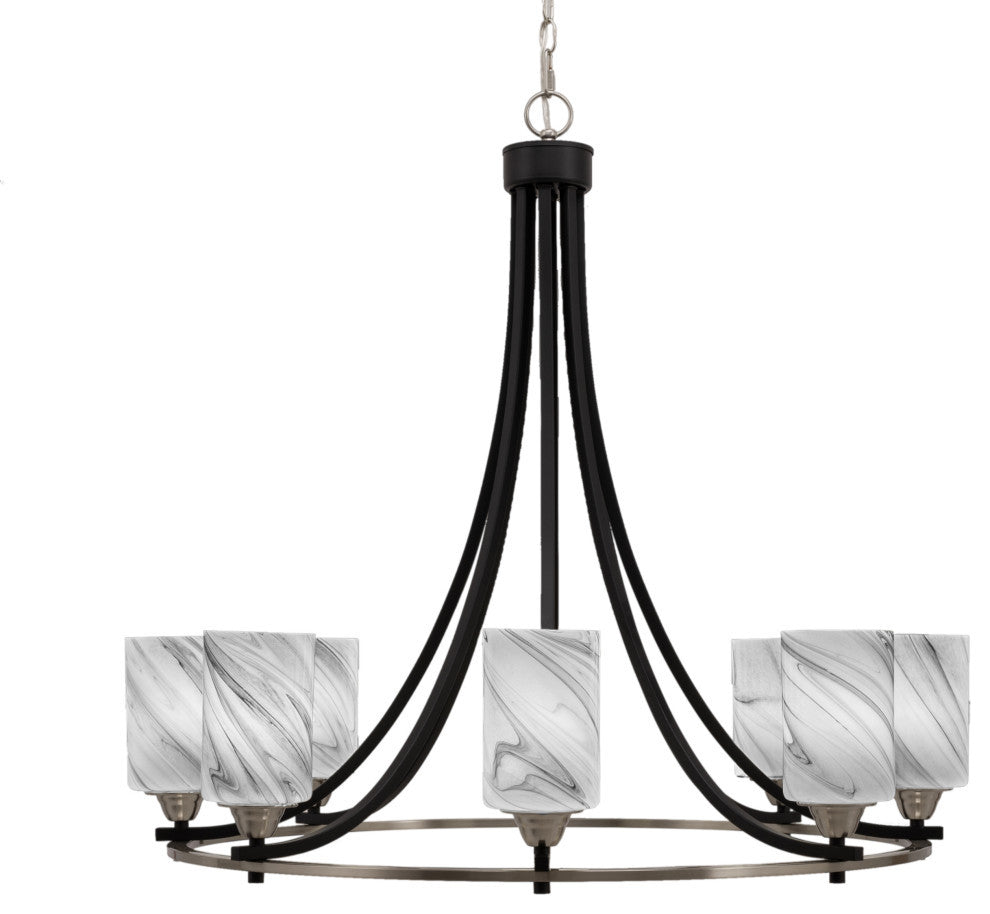Paramount 8-Light Chandelier, Matte Black & Brushed Nickel, 4" Onyx Swirl