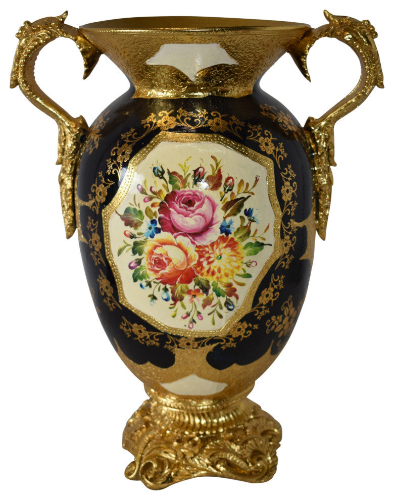 Floral Amphora Designed Decoration Resin Vase Size: 14" x 10" x 18"H