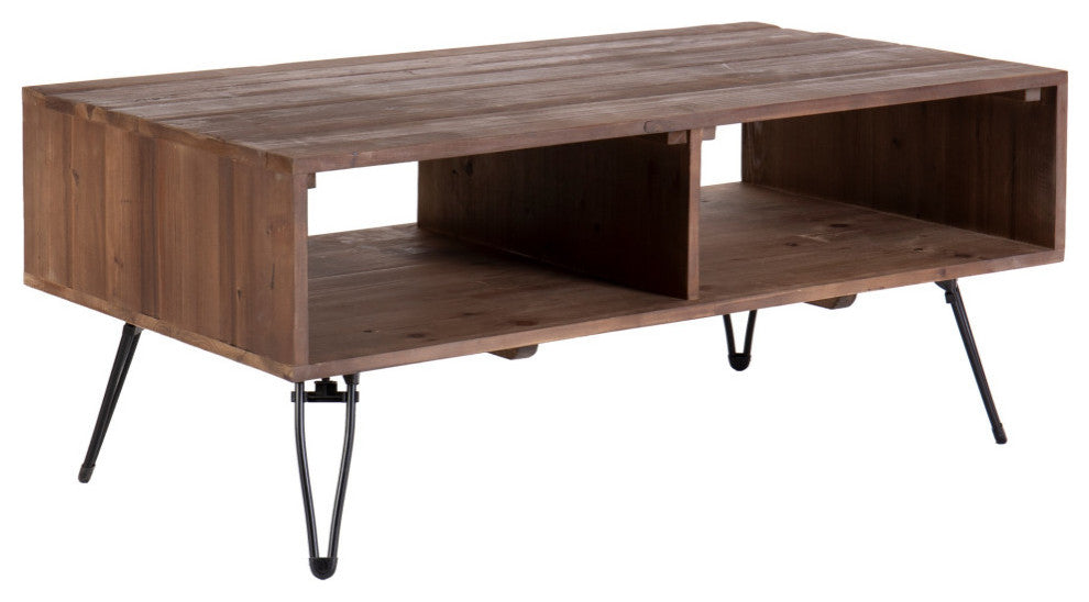 42" Reclaimed Wood Rectangle Coffee Table With Storage Metal Legs, Natural Brown