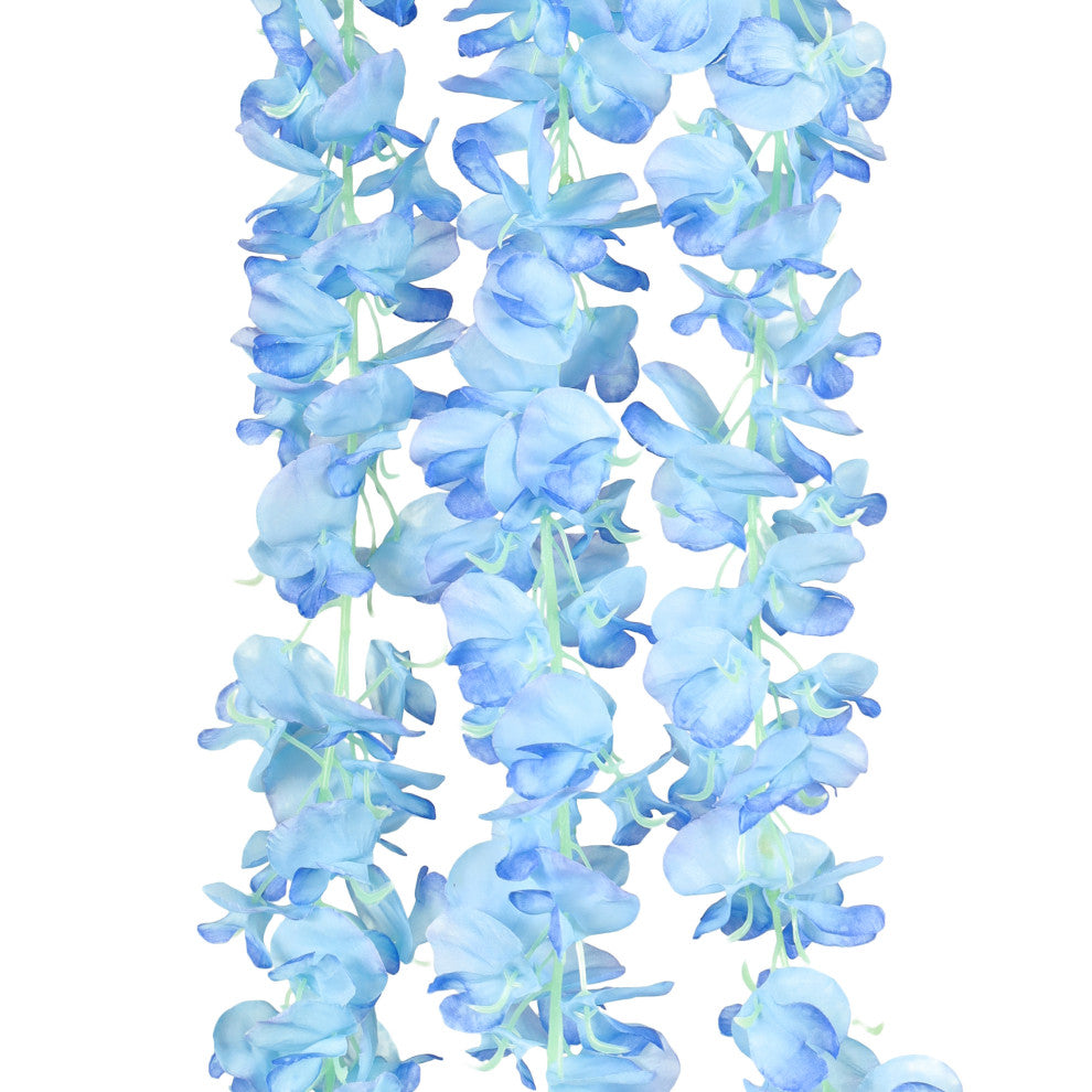Set of 2 Long Blue Artificial Hanging Wisteria Flower Stem Spray 66"