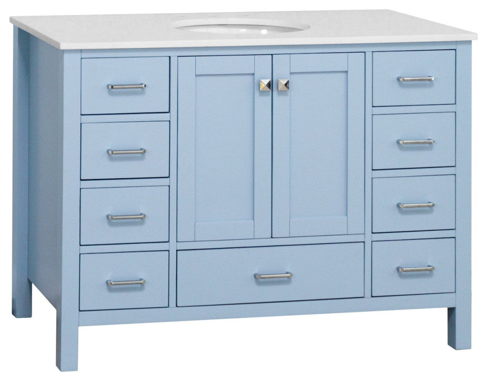 Kitchen Bath Collection Horizon 48" Bathroom Vanity, Powder Blue, Engineered White